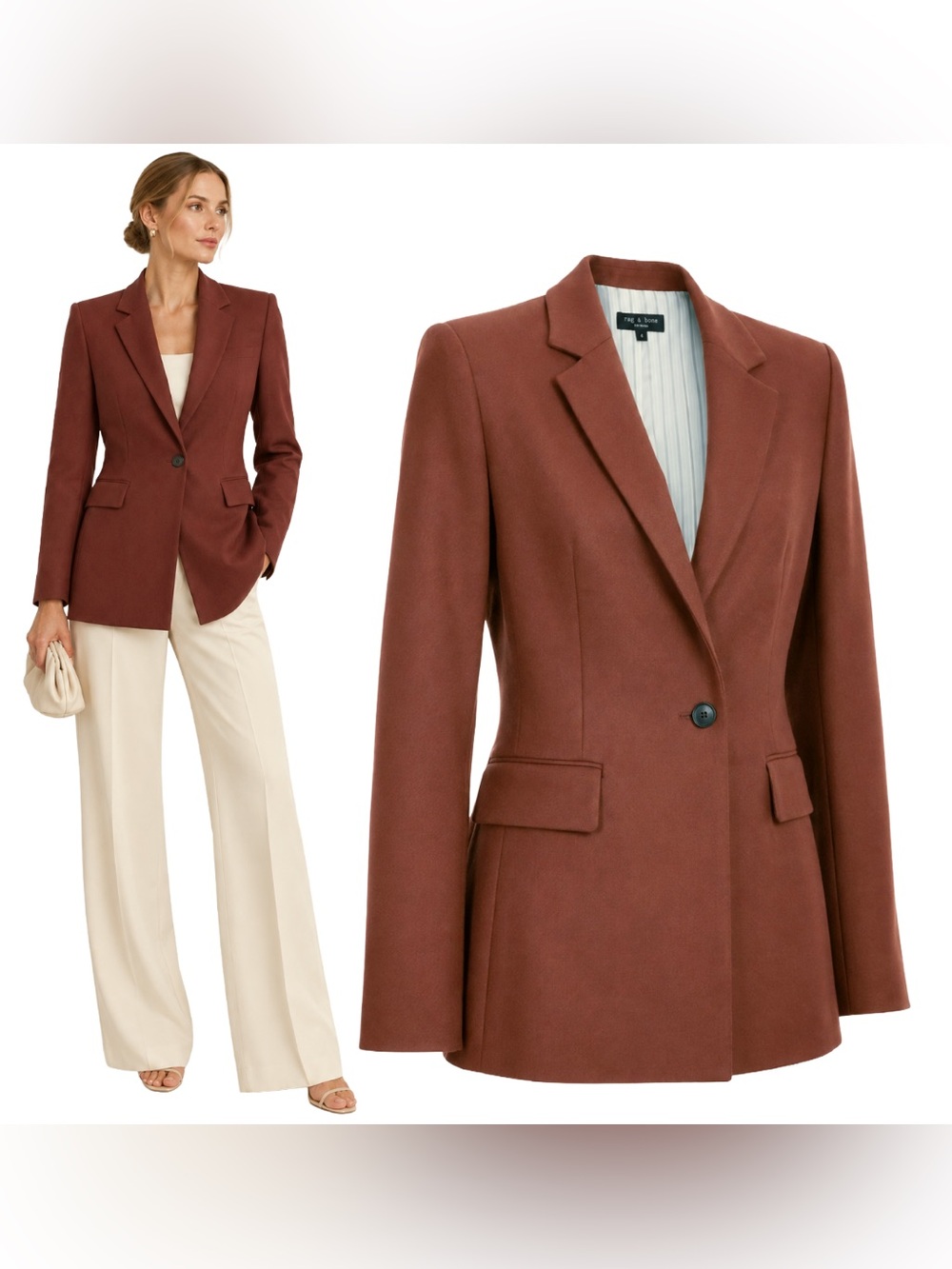 Rag & Bone Brown Virgin Wool Tailored Blazer Coat Jacket Designer Autumn Fall 2